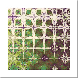 Green, Purple and Cream Window Frame Pattern - WelshDesignsTP003 Posters and Art